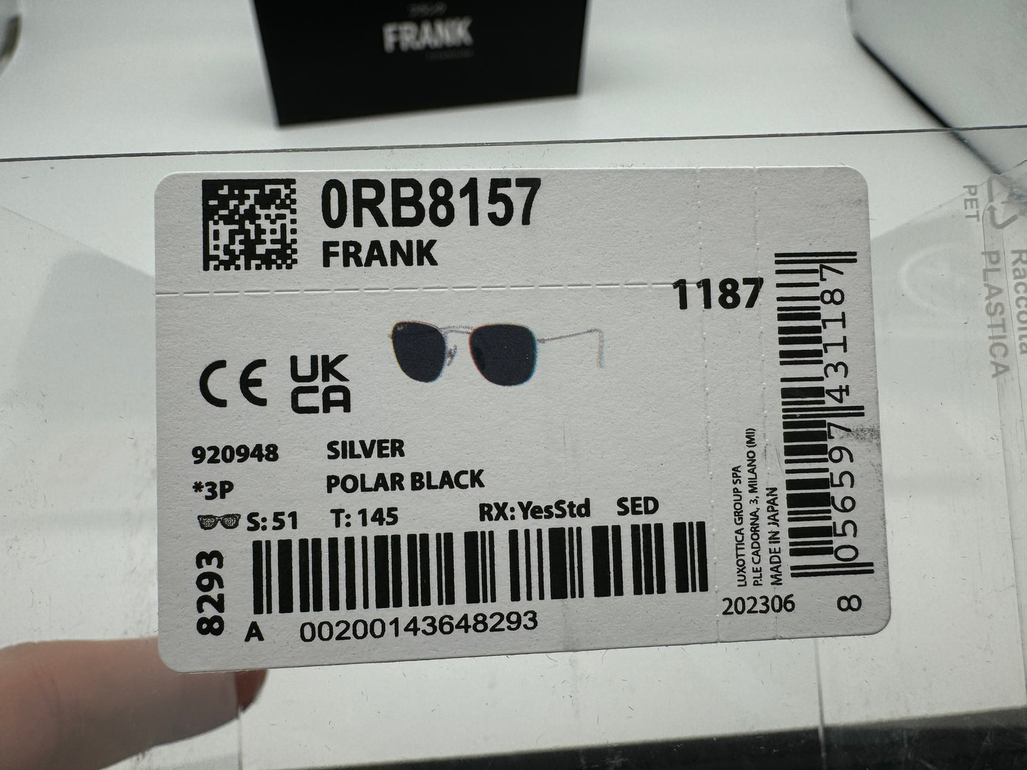 Ray-Ban Frank Titanium 51mm Silver / Black RB 8157 920948 Japan NEW