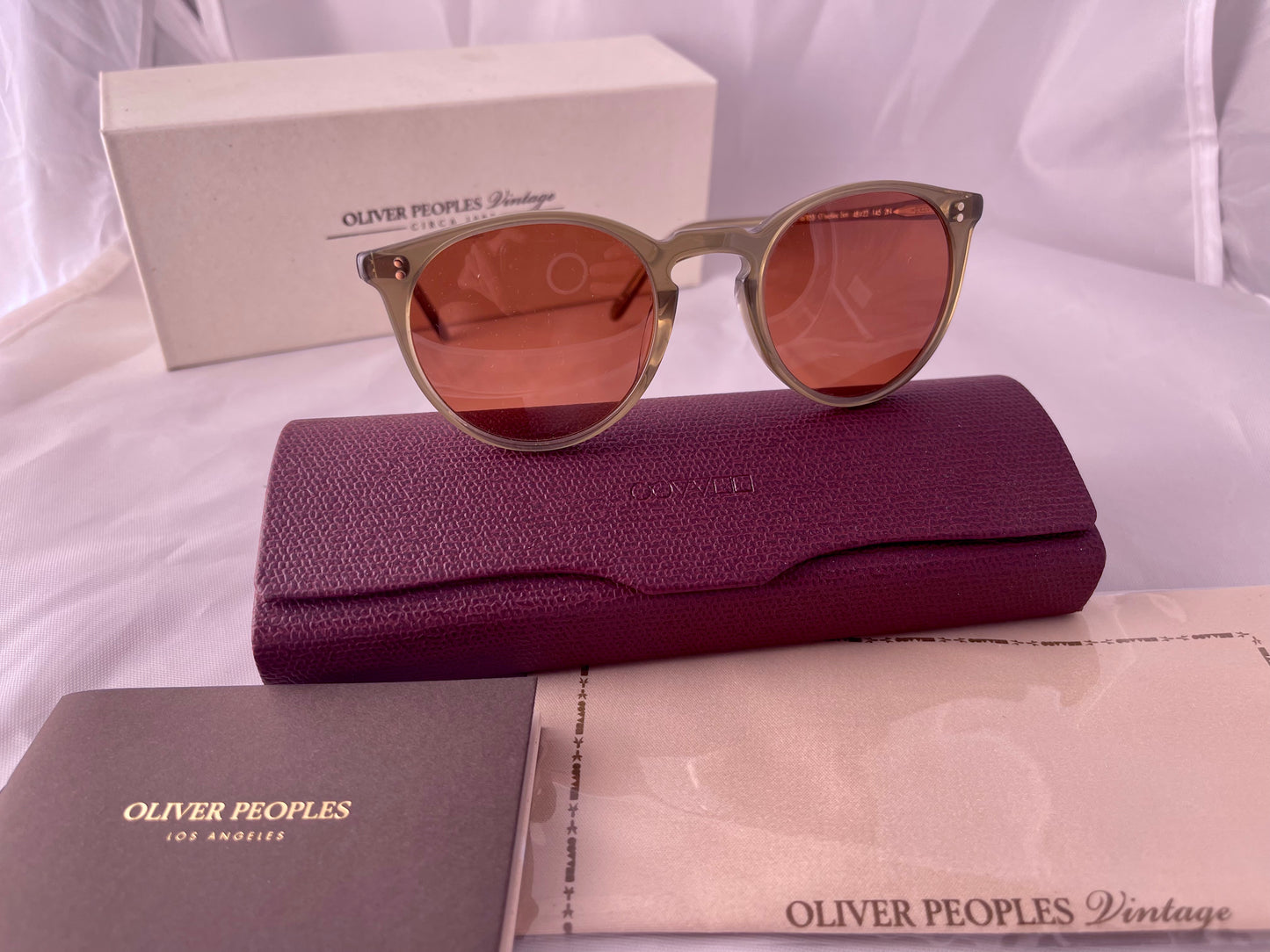 Oliver Peoples O'Malley Sun 48mm Dusty Olive Frames Persimmon Lenses