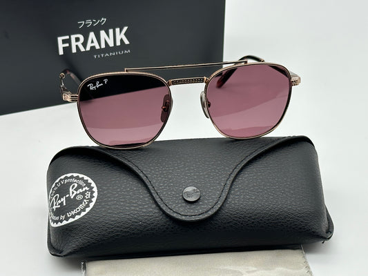 Ray Ban Frank II Titanium RB 8258 51mm Polarized Dark Violet Rose Gold Made in Japan NEW