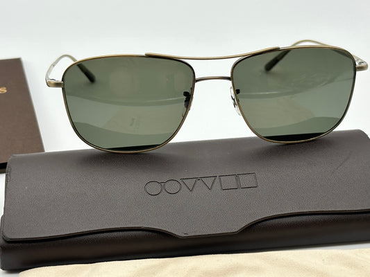 Oliver Peoples Shaefer VFX POLARIZED 55mm OV 1146 ST 5039/P1 Titanium Antique Gold Green PREOWNED