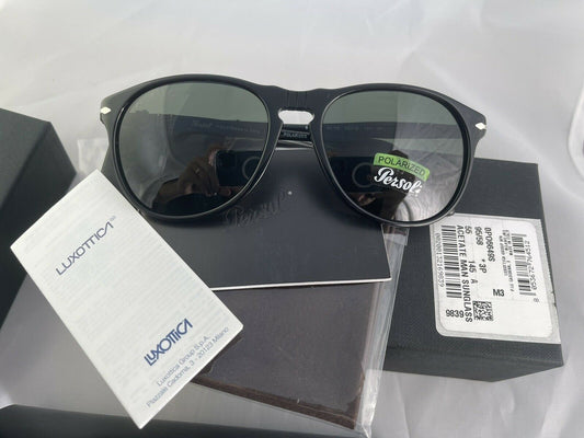 PERSOL PO6649S 95/58 BLACK SUNGLASS CRYSTAL GREEN POLARIZED LENS MADE IN ITALY New with defect on etching of lens